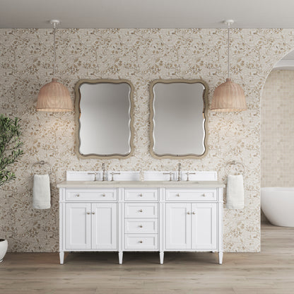 James Martin Vanities Brittany 72" Bright White Double Vanity With 3 CM Siberian Silestone Top and FreePower Wireless Charger