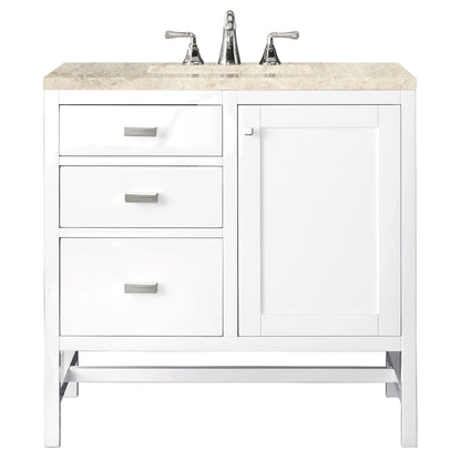 James Martin Vanities Addison 36" Glossy White Single Vanity With 3 CM Tajnar Eclos Top