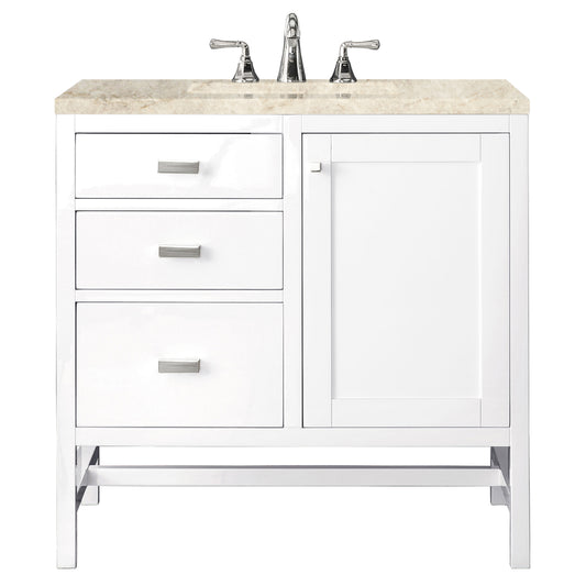 James Martin Vanities Addison 36" Glossy White Single Vanity With 3 CM Tajnar Eclos Top