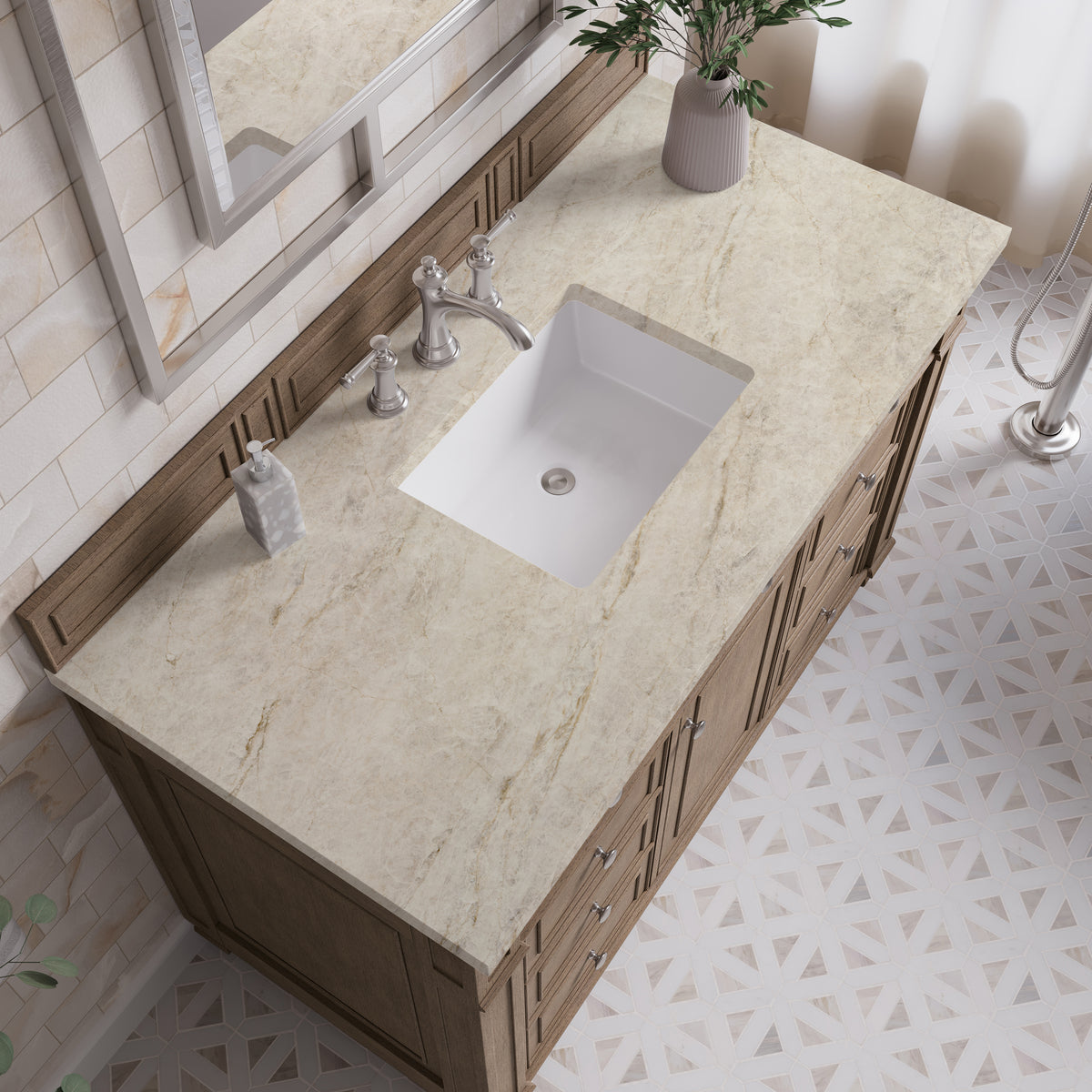 James Martin Vanities Bristol 48" Whitewashed Walnut Single Vanity With 3 CM Tajnar Eclos Top