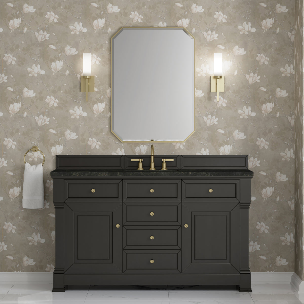 James Martin Vanities Brookfield 60" Black Onyx Single Vanity With 3 CM Phantome Eclos Top