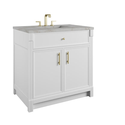 James Martin Vanities Bellshire 36" Bright White Single Vanity With 3 CM Victorian Silver Silestone Top