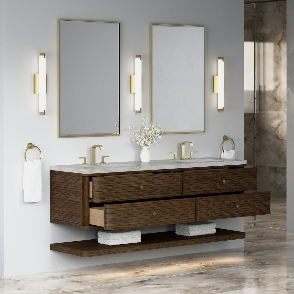 James Martin Vanities Allamari 72" Sable Double Vanity With 3 CM Victorian Silver Silestone Top