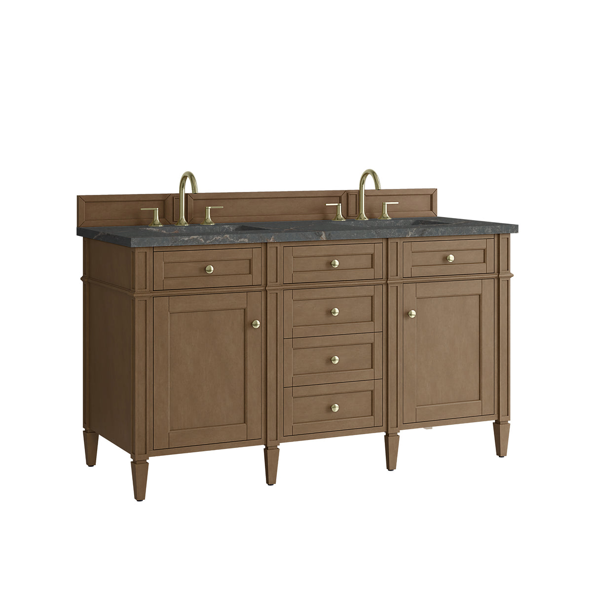 James Martin Vanities Brittany 60" Pecan Double Vanity With 3 CM Parisien Bleu Silestone Top