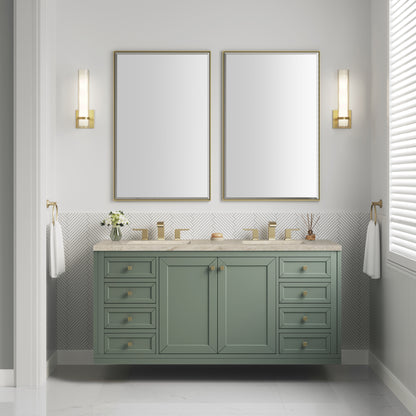James Martin Vanities Chicago 60" Smokey Celadon Double Vanity With 3 CM Tajnar Eclos Top