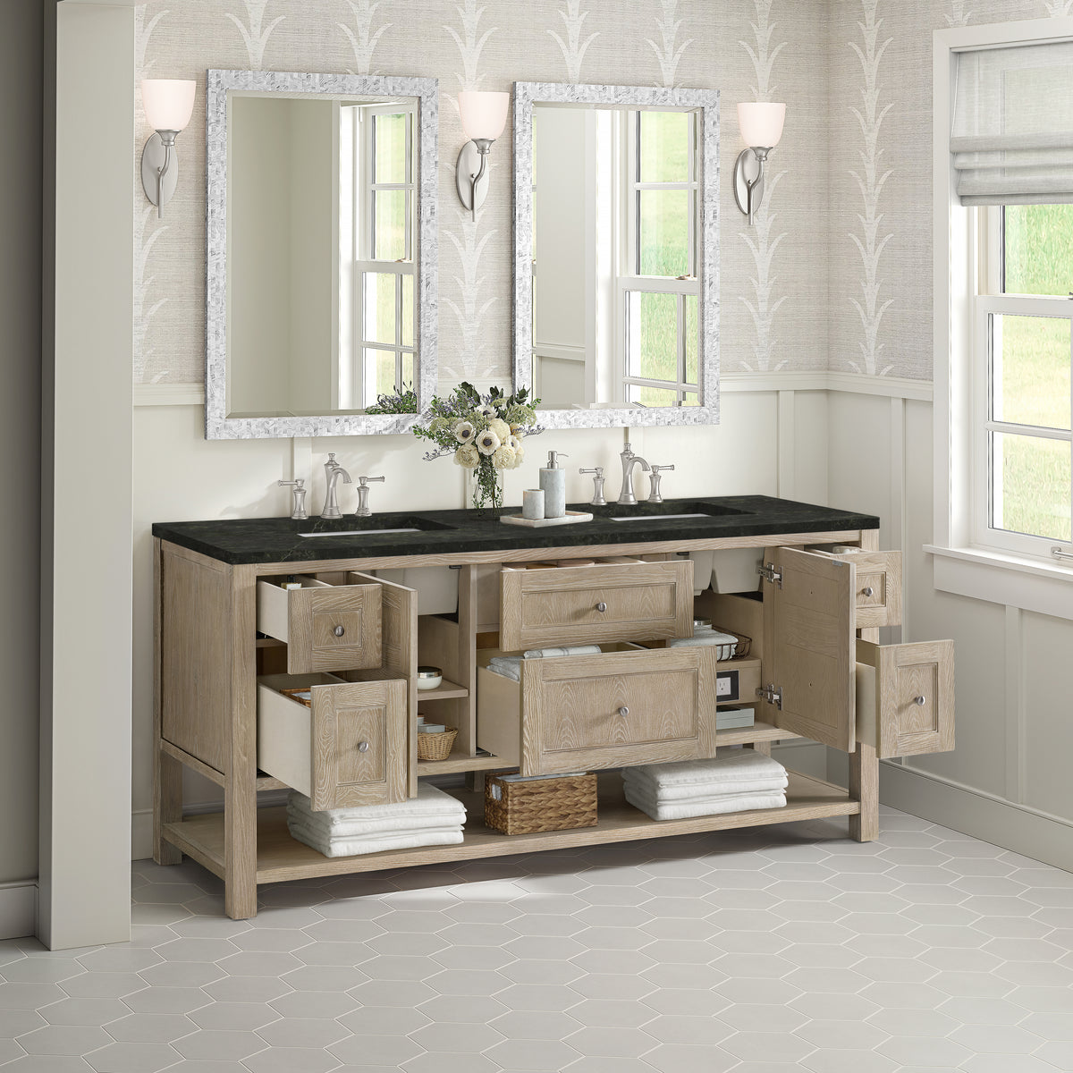 James Martin Vanities Breckenridge 72" Whitewashed Oak Double Vanity With 3cm Phantome Eclos Top