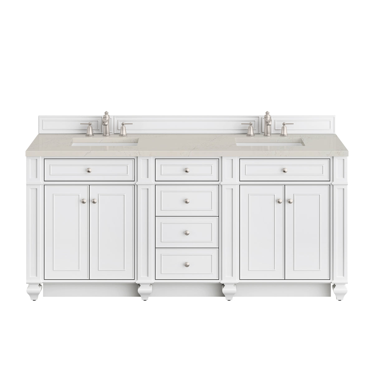 James Martin Vanities Bristol 72" Bright White Double Vanity With 3 CM Siberian Silestone Top