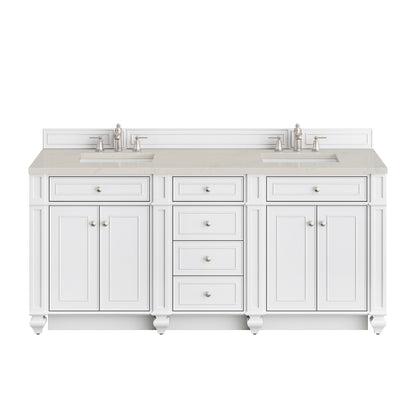 James Martin Vanities Bristol 72" Bright White Double Vanity With 3 CM Siberian Silestone Top