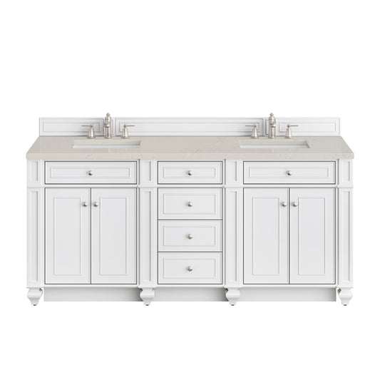 James Martin Vanities Bristol 72" Bright White Double Vanity With 3 CM Siberian Silestone Top