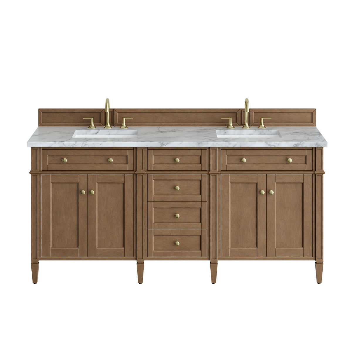 James Martin Vanities Brittany 72" Pecan Double Vanity With 3 CM Carrara Marble Top