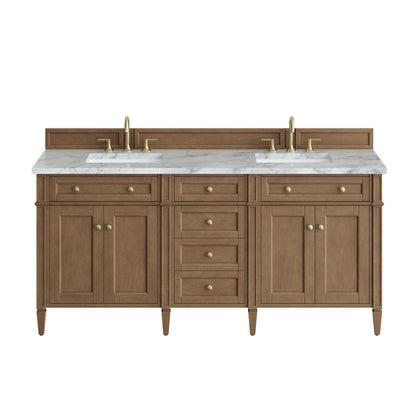James Martin Vanities Brittany 72" Pecan Double Vanity With 3 CM Carrara Marble Top