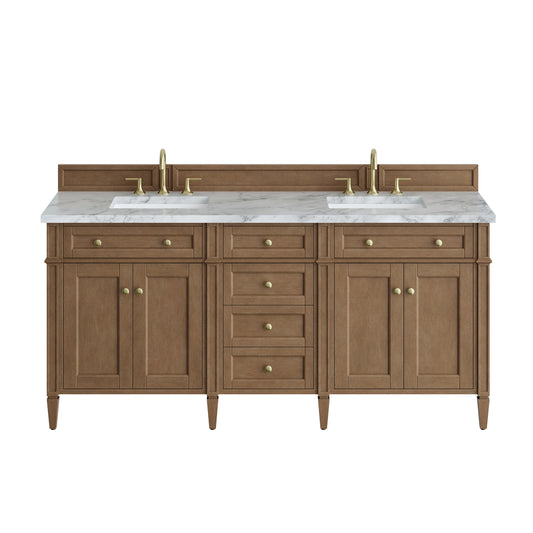 James Martin Vanities Brittany 72" Pecan Double Vanity With 3 CM Carrara Marble Top