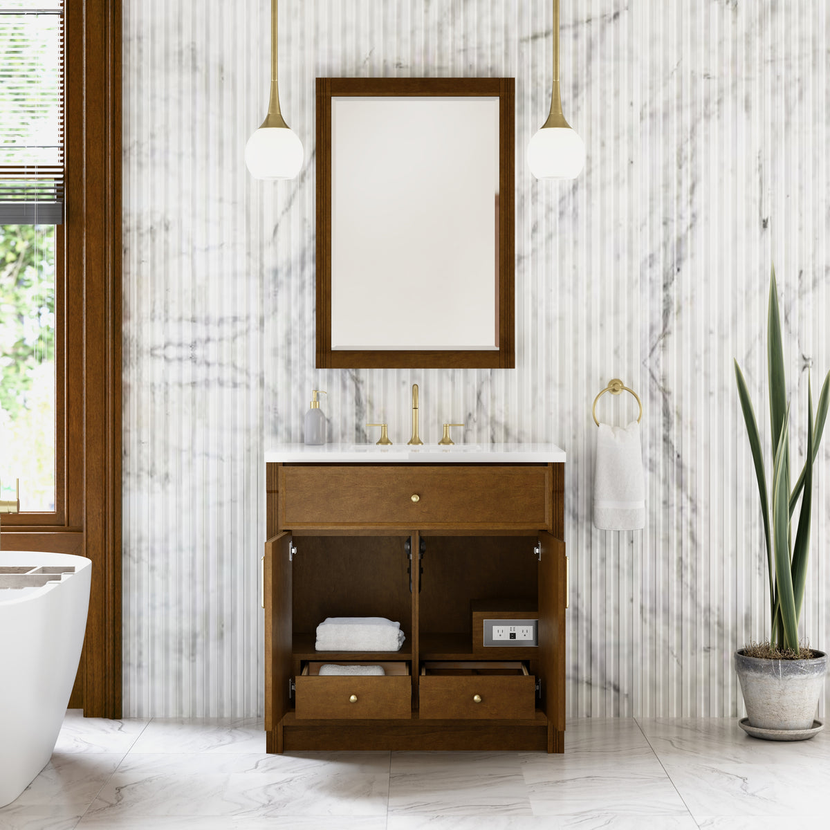 James Martin Vanities Bellshire 36" Honey Oak Single Vanity With 3 CM White Zeus Silestone Top