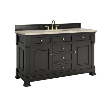 James Martin Vanities Brookfield 60" Black Onyx Single Vanity With 3 CM Tajnar Eclos Top and FreePower Wireless Charger
