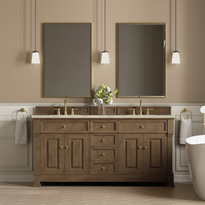 James Martin Vanities Brookfield 72" Pecan Double Vanity With 3 CM Tajnar Eclos Top