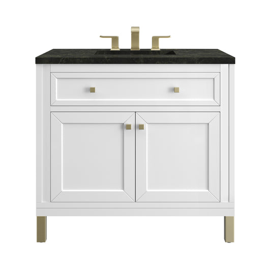 James Martin Vanities Chicago 36" Glossy White Single Vanity With 3 CM Phantome Eclos Top