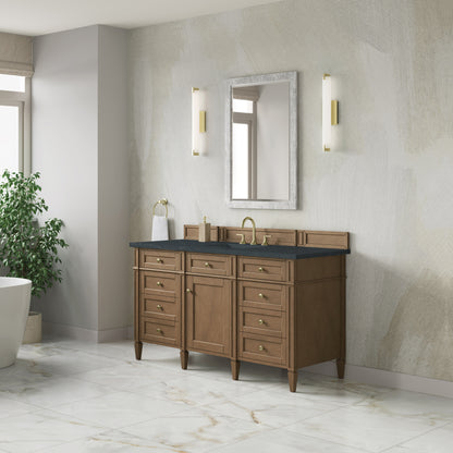 James Martin Vanities Brittany 60" Pecan Single Vanity With 3 CM Charcoal Soapstone Silestone Top