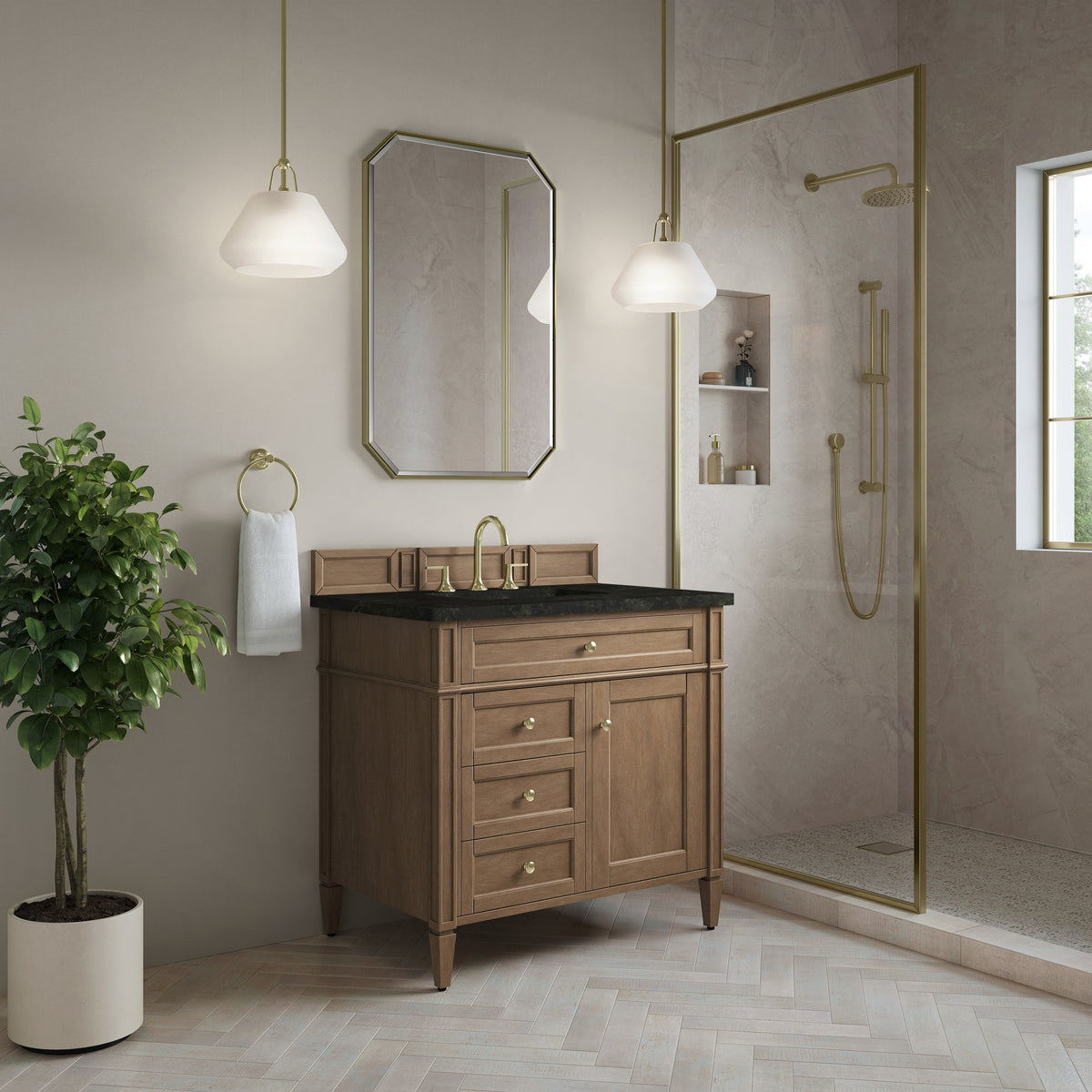 James Martin Vanities Brittany 36" Pecan Single Vanity With 3 CM Phantome Eclos Top