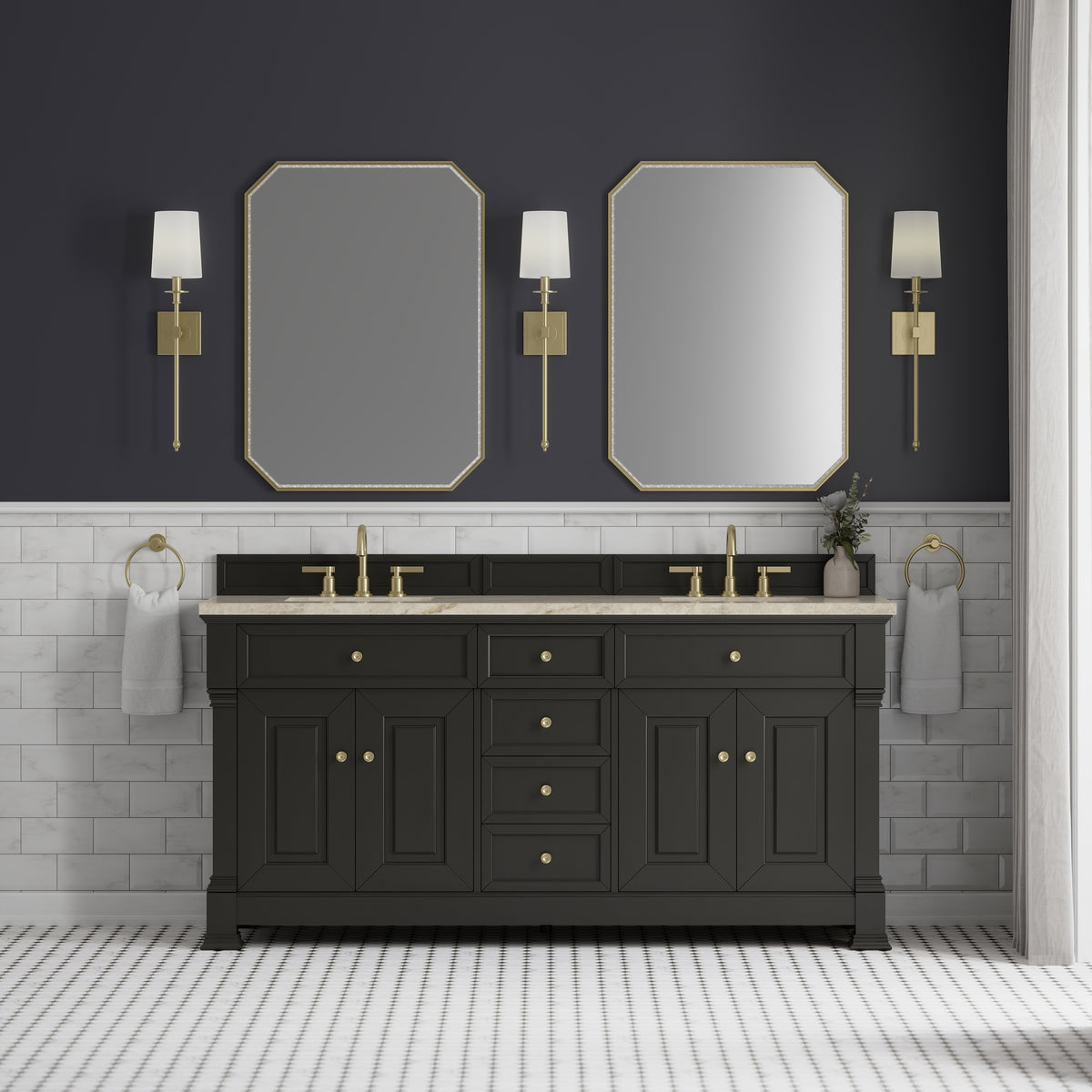 James Martin Vanities Brookfield 72" Black Onyx Double Vanity With 3 CM Tajnar Eclos Top