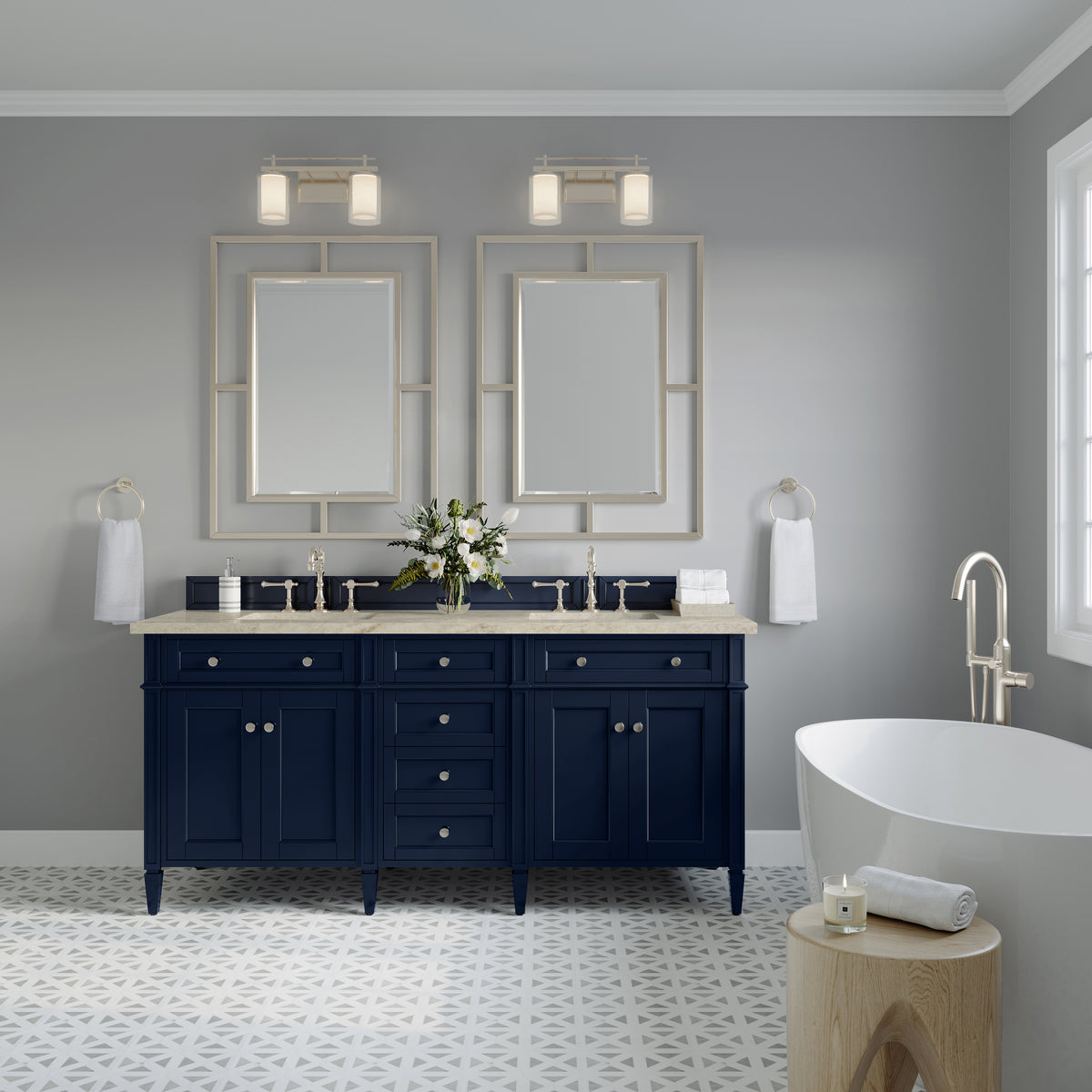 James Martin Vanities Brittany 72" Victory Blue Double Vanity With 3 CM Tajnar Eclos Top