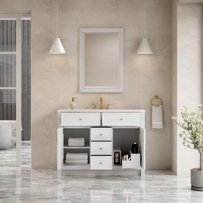 James Martin Vanities Bellshire 48" Bright White Single Vanity With 3 CM White Zeus Silestone Top