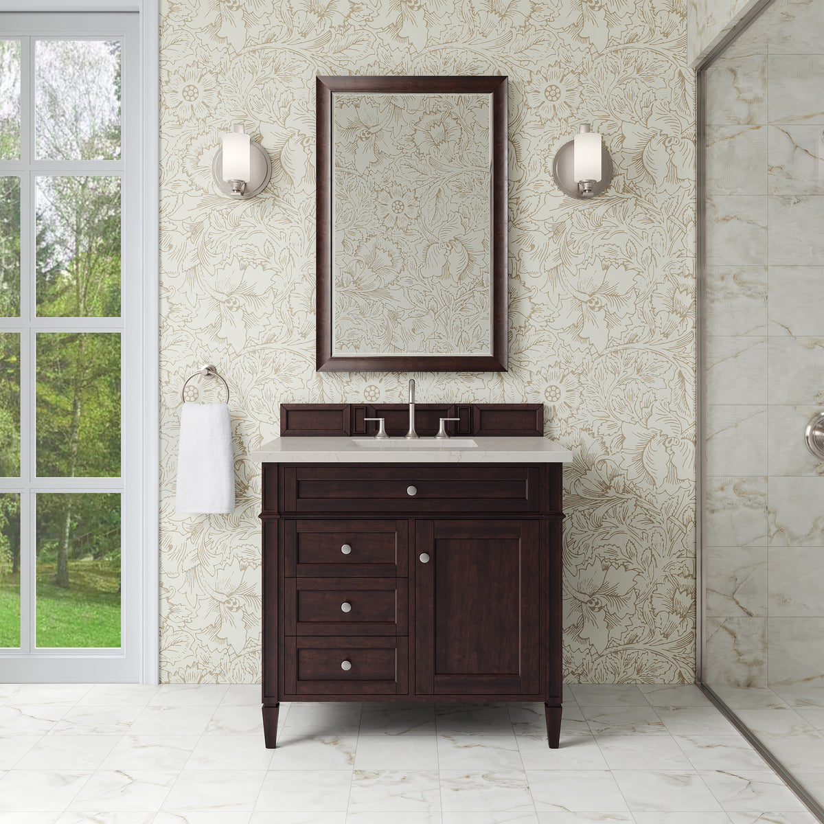 James Martin Vanities Brittany 36" Burnished Mahogany Single Vanity With 3 CM Siberian Silestone Top