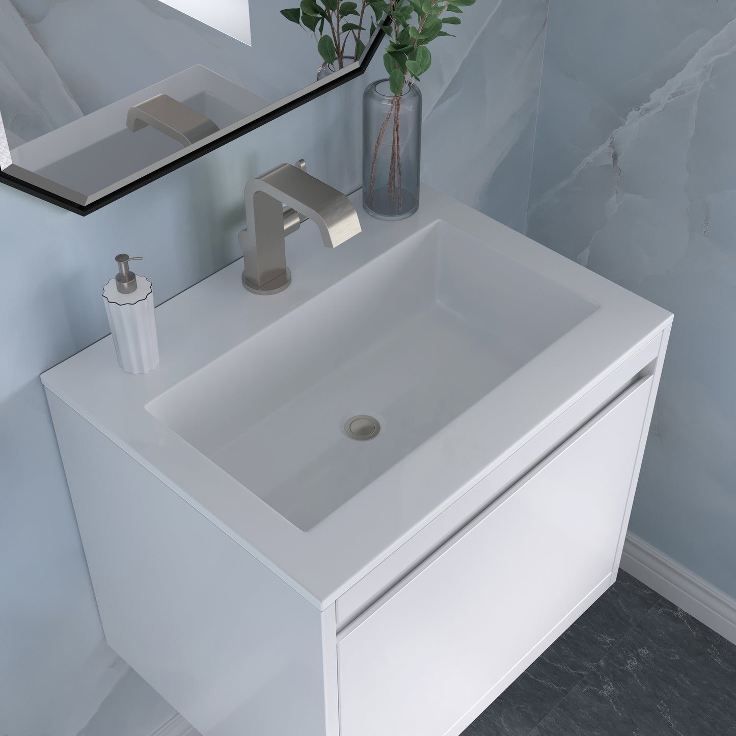 James Martin Vanities Mantova 23.6" Glossy White Single Vanity With Glossy White Composite Stone Top