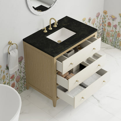 James Martin Vanities Celeste 36" Sunwashed Oak with Embossed Shagreen Single Vanity With 3 CM Phantome Eclos Top