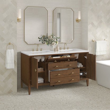 James Martin Vanities Myrrin 60" Mid-Century Walnut Double Vanity Mid