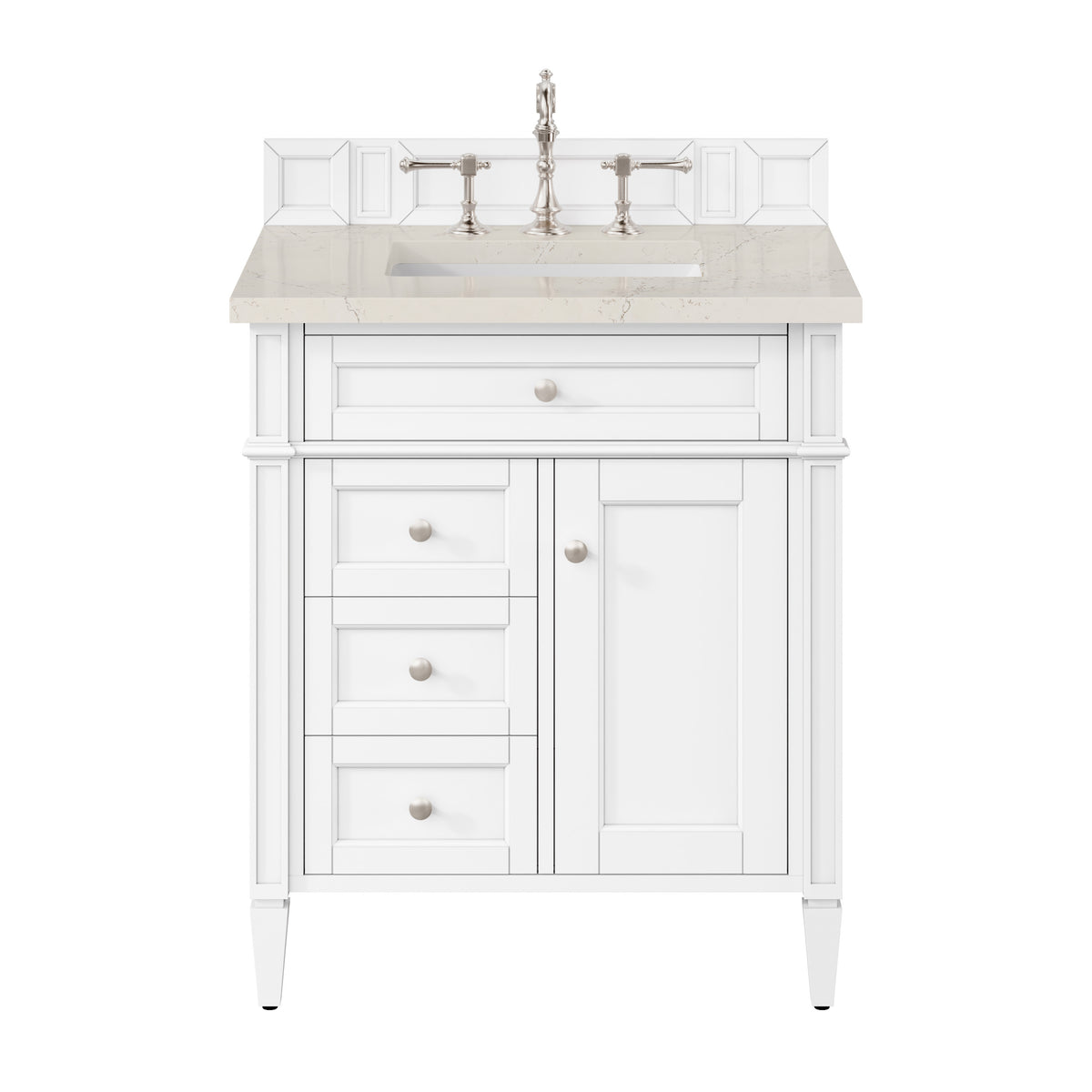 James Martin Vanities Brittany 30" Bright White Single Vanity With 3 CM Siberian Silestone Top