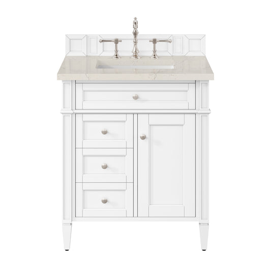 James Martin Vanities Brittany 30" Bright White Single Vanity With 3 CM Siberian Silestone Top
