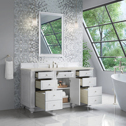 James Martin Vanities Bristol 60" Bright White Single Vanity With 3 CM Siberian Silestone Top and FreePower Wireless Charger