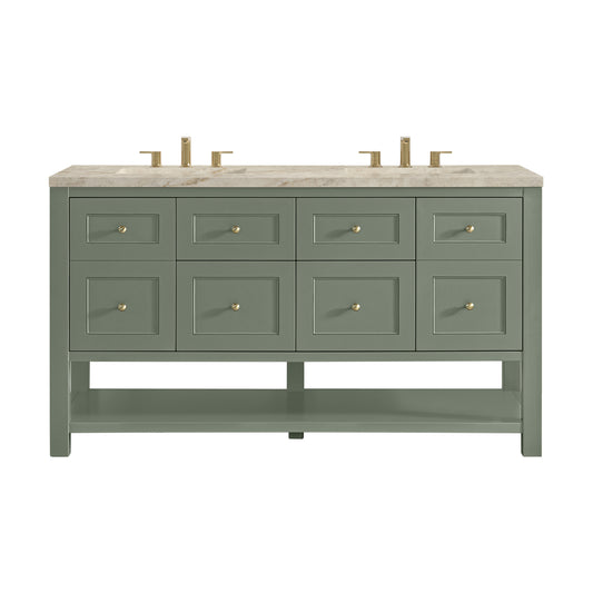 James Martin Vanities Breckenridge 60" Smokey Celadon Double Vanity With 3cm Tajnar Eclos Top and FreePower Wireless Charger