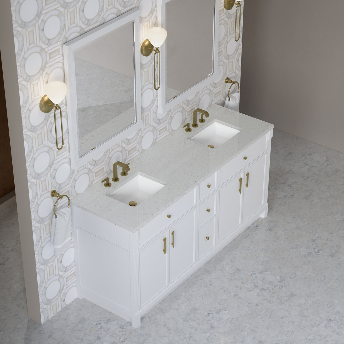 James Martin Vanities Bellshire 72" Bright White Double Vanity With 3 CM Lime Delight Silestone Top