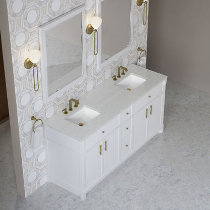 James Martin Vanities Bellshire 72" Bright White Double Vanity With 3 CM Lime Delight Silestone Top