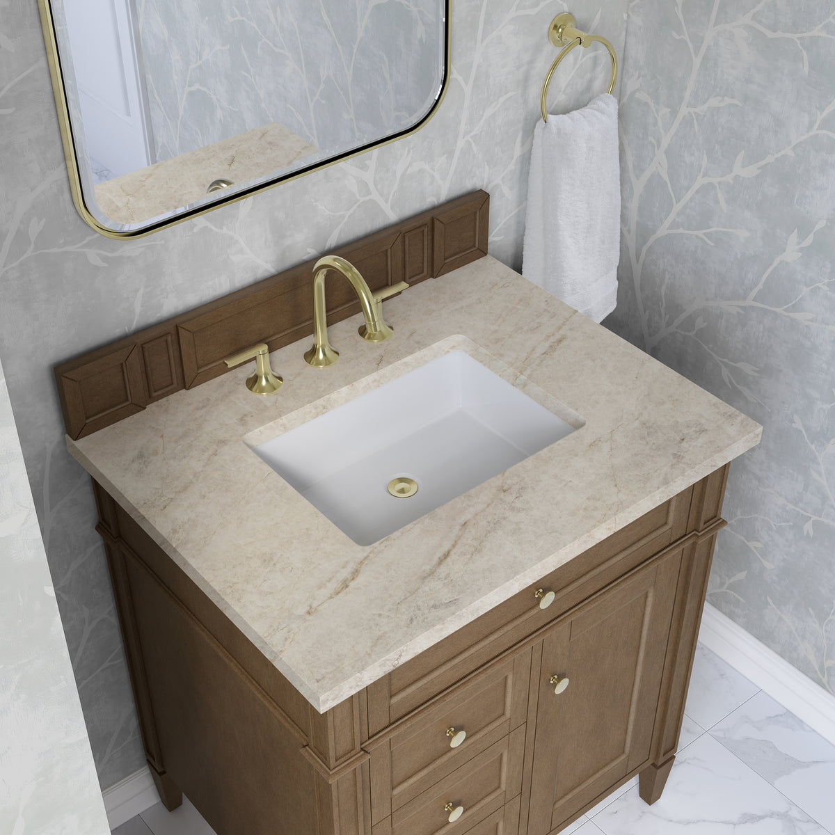 James Martin Vanities Brittany 30" Pecan Single Vanity With 3 CM Tajnar Eclos Top