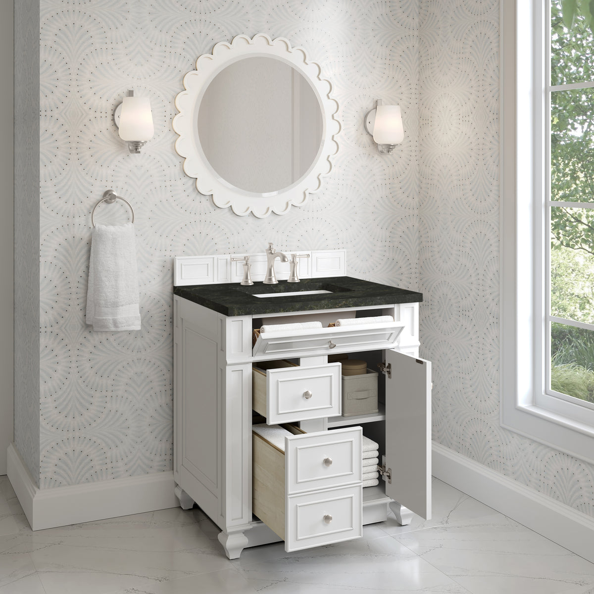 James Martin Vanities Bristol 30" Bright White Single Vanity With 3 CM Phantome Eclos Top