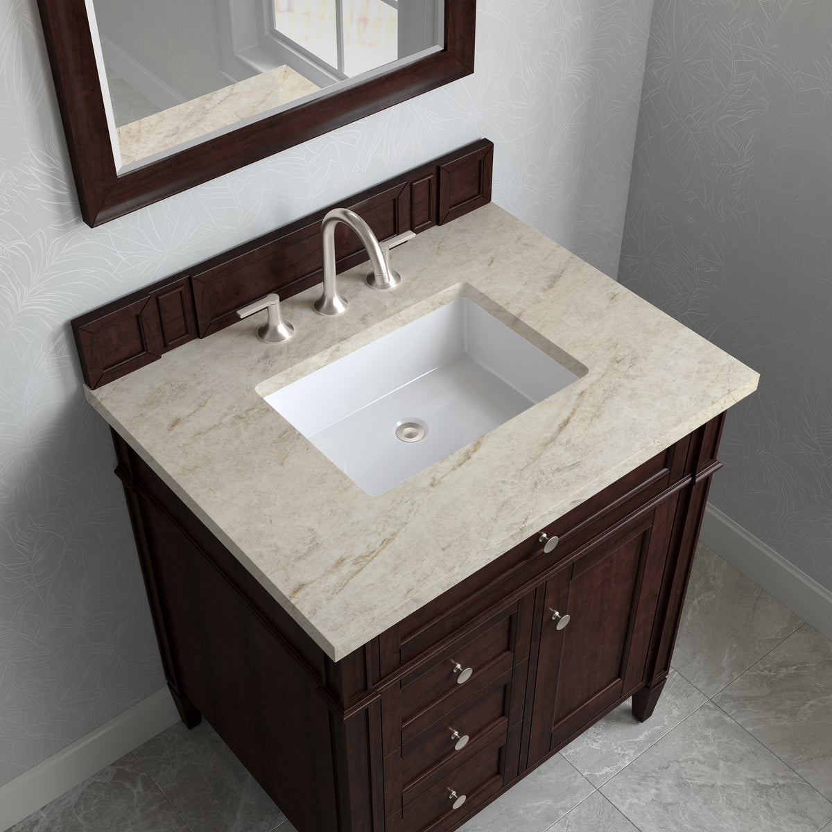 James Martin Vanities Brittany 30" Burnished Mahogany Single Vanity With 3 CM Tajnar Eclos Top