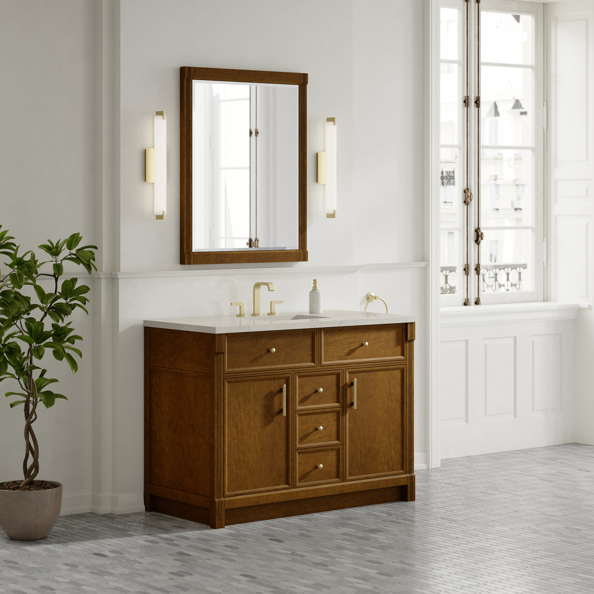 James Martin Vanities Bellshire 48" Honey Oak Single Vanity With 3 CM Siberian Silestone Top