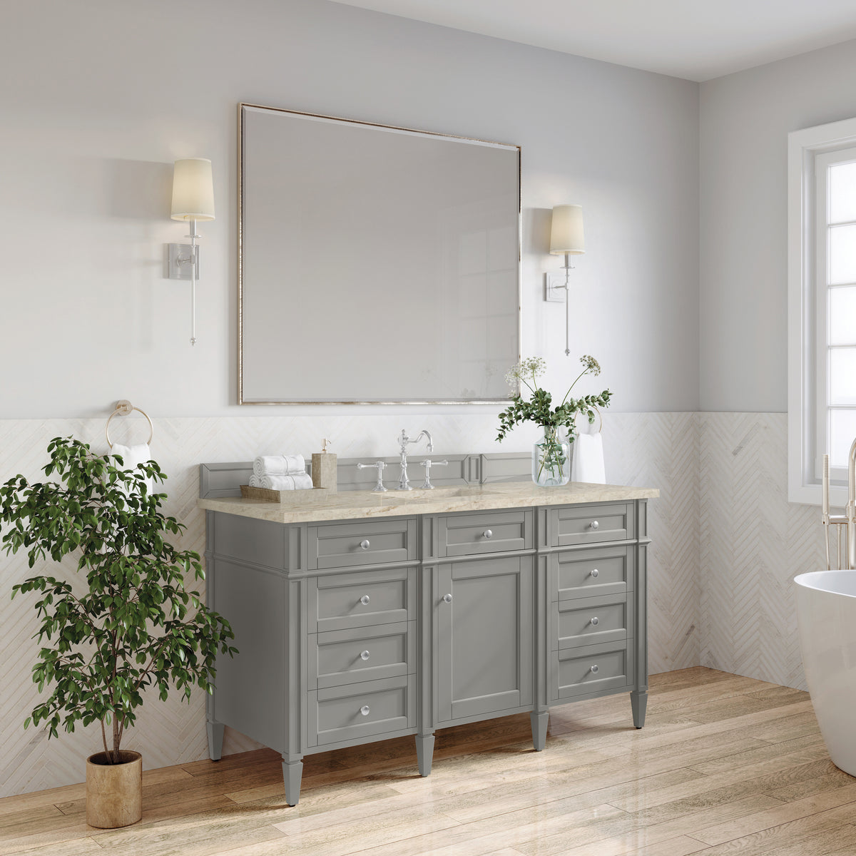 James Martin Vanities Brittany 60" Urban Gray Single Vanity With 3 CM Tajnar Eclos Top and FreePower Wireless Charger
