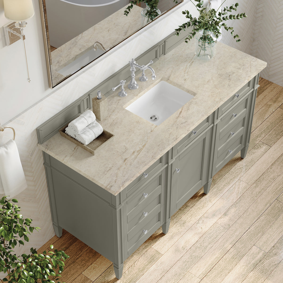 James Martin Vanities Brittany 60" Urban Gray Single Vanity With 3 CM Tajnar Eclos Top