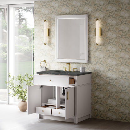 James Martin Vanities Bellshire 36" Bright White Single Vanity With 3 CM Parisien Bleu Silestone Top