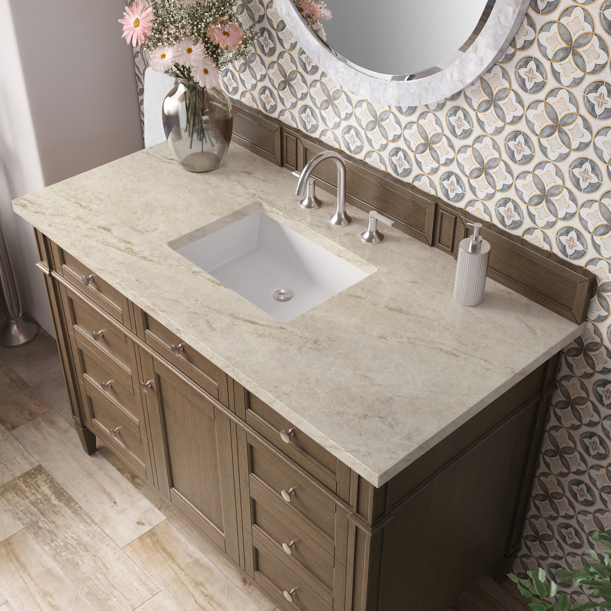 James Martin Vanities Brittany 48" Saddle Brown Single Vanity With 3 CM Tajnar Eclos Top