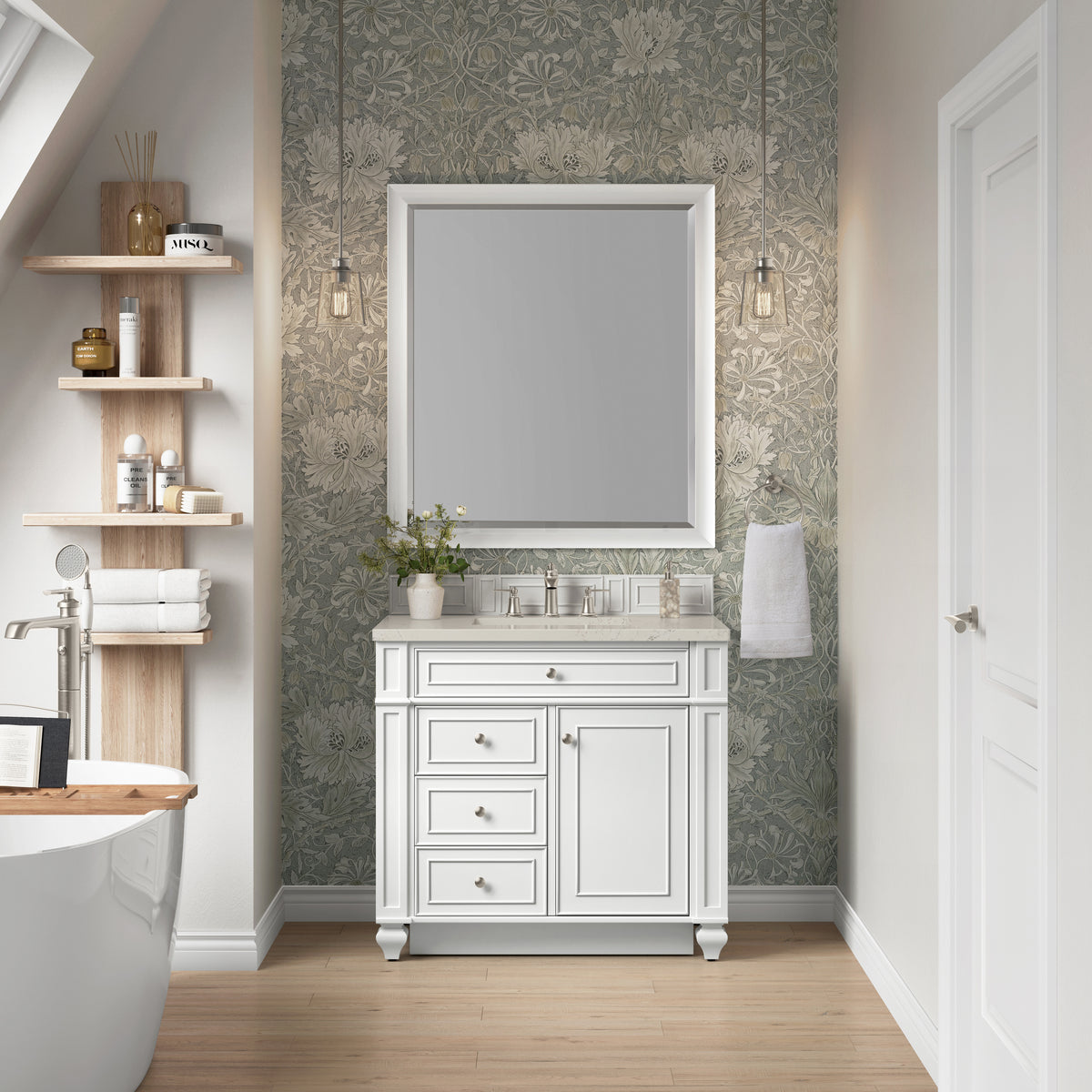 James Martin Vanities Bristol 36" Bright White Single Vanity With 3 CM Siberian Silestone Top