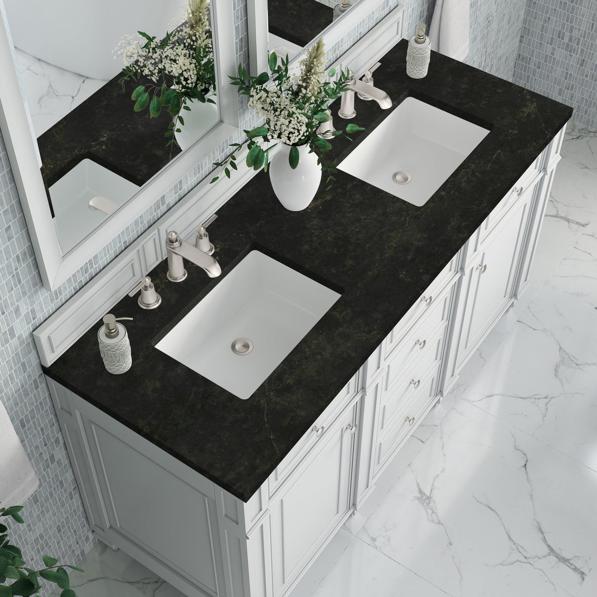 James Martin Vanities Bristol 60" Bright White Double Vanity With 3 CM Phantome Eclos Top