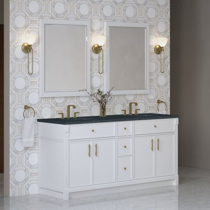 James Martin Vanities Bellshire 72" Bright White Double Vanity With 3 CM Charcoal Soapstone Silestone Top