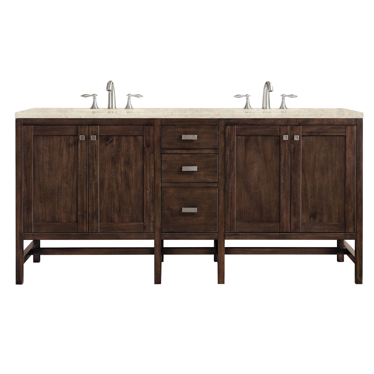 James Martin Vanities Addison 72" Mid-Century Acacia Double Vanity With 3 CM Tajnar Eclos Top