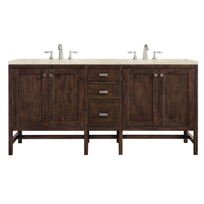 James Martin Vanities Addison 72" Mid-Century Acacia Double Vanity With 3 CM Tajnar Eclos Top