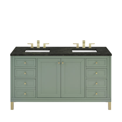 James Martin Vanities Chicago 60" Smokey Celadon Double Vanity With 3 CM Phantome Eclos Top