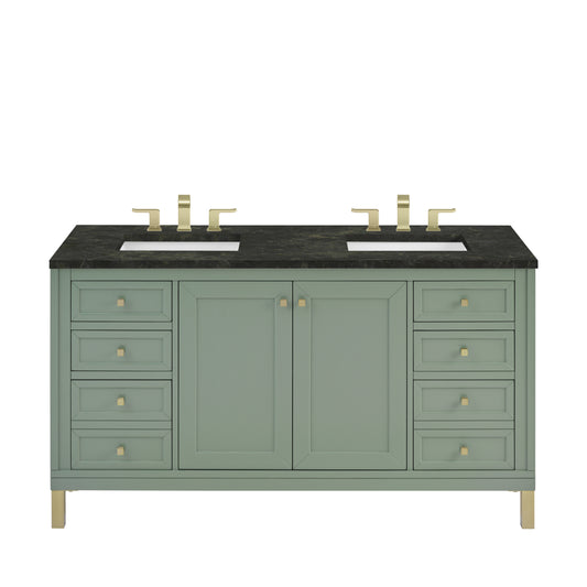 James Martin Vanities Chicago 60" Smokey Celadon Double Vanity With 3 CM Phantome Eclos Top